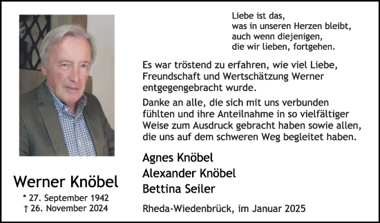 Traueranzeige von Werner Knöbel von Die Glocke