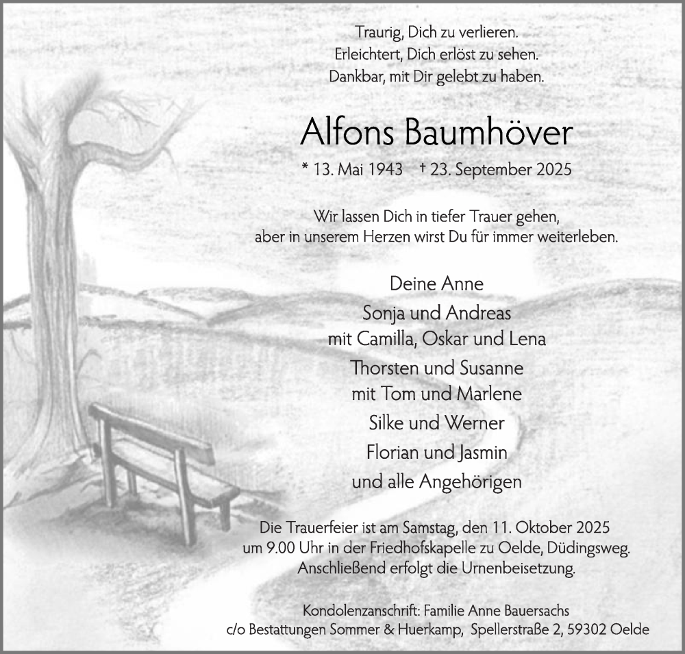 Traueranzeige für Alfons Baumhöver vom 04.10.2025 aus Die Glocke