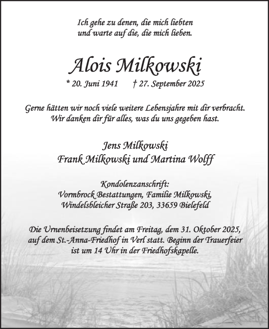 Traueranzeige von Alois Milkowski von Die Glocke