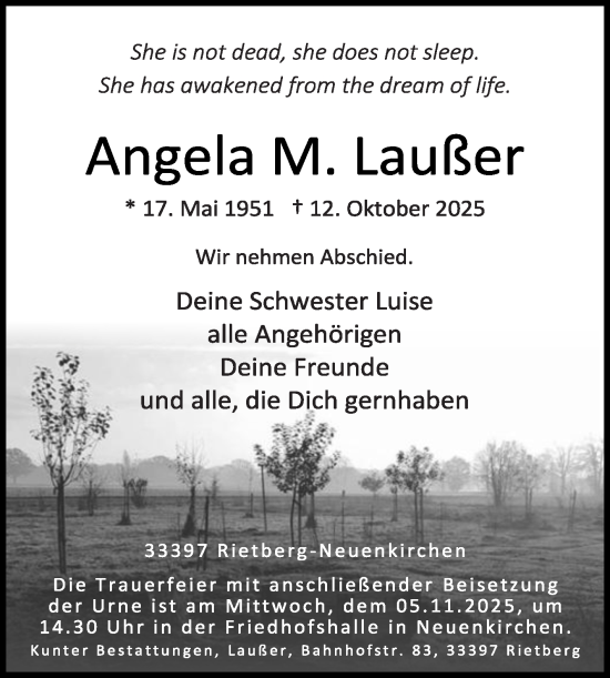 Traueranzeige von Angela M. Laußer von Die Glocke