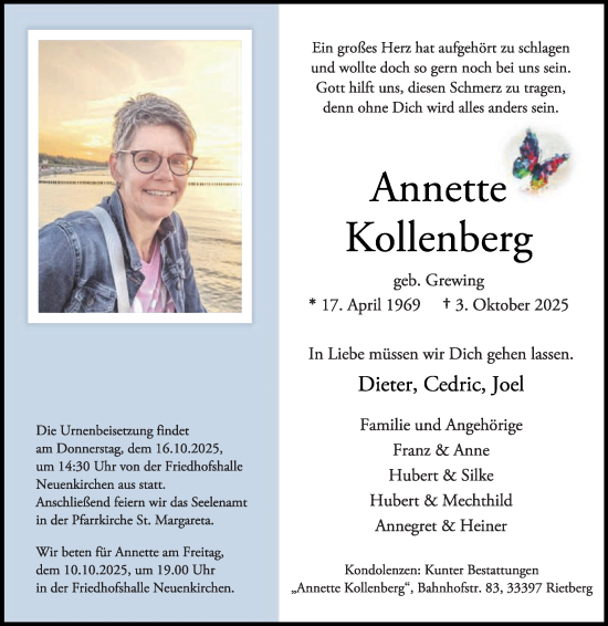Traueranzeige von Annette Kollenberg von Die Glocke