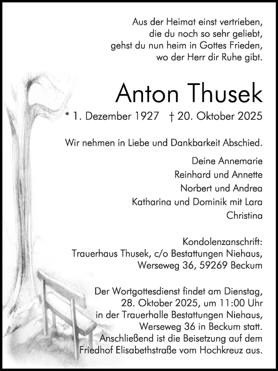 Traueranzeige von Anton Thusek von Die Glocke