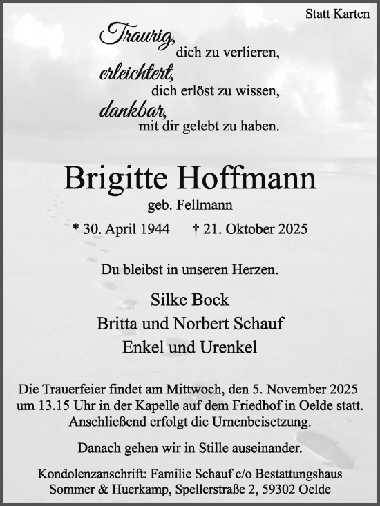 Traueranzeige von Brigitte Hoffmann von Die Glocke