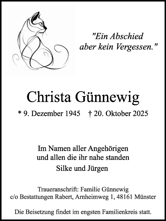Traueranzeige von Christa Günnewig von Die Glocke