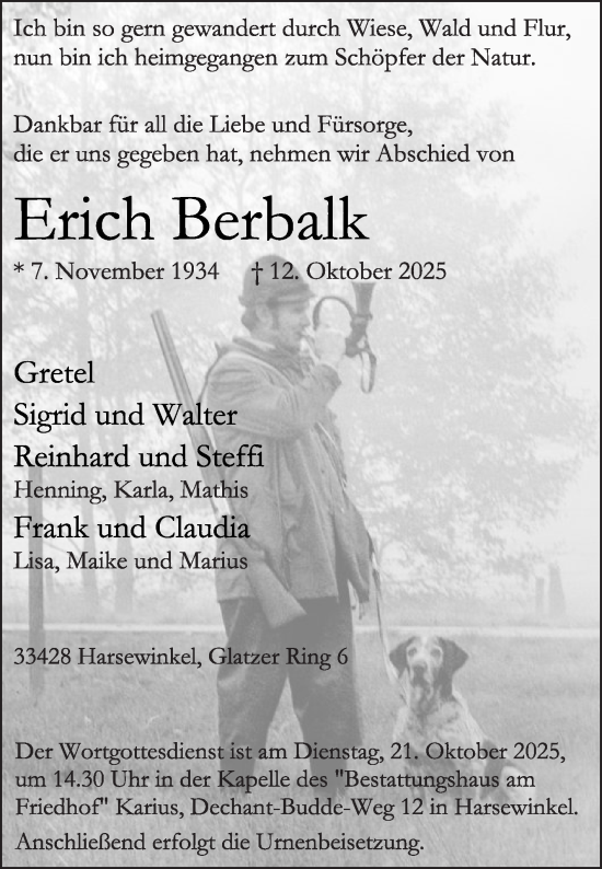 Traueranzeige von Erich Berbalk von Die Glocke