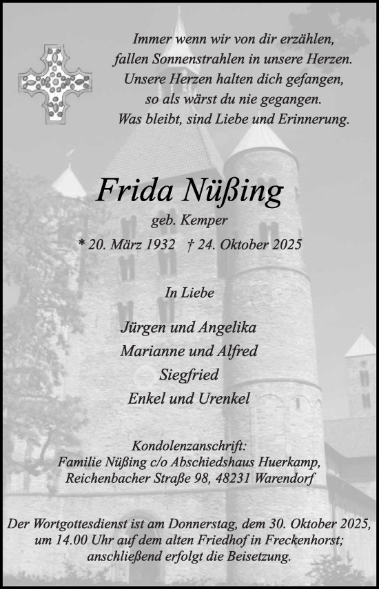 Traueranzeige von Frida Nüßing von Die Glocke