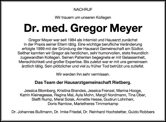 Traueranzeige von Gregor Meyer von Die Glocke