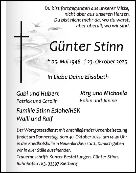 Traueranzeige von Günter Stinn von Die Glocke
