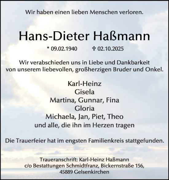 Traueranzeige von Hans-Dieter Hallmann von Die Glocke