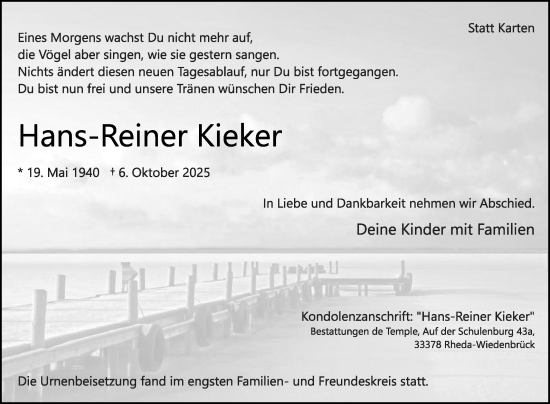 Traueranzeige von Hans-Reiner Kieker von Die Glocke