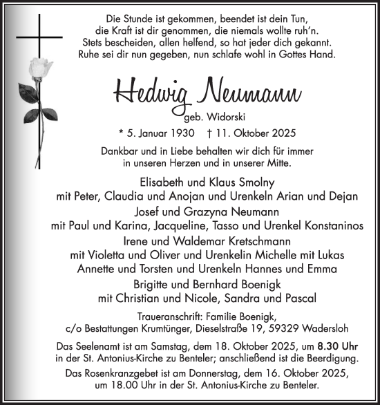 Traueranzeige von Hedwig Neumann von Die Glocke