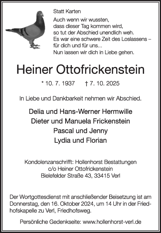 Traueranzeige von Heiner Ottofrickenstein von Die Glocke