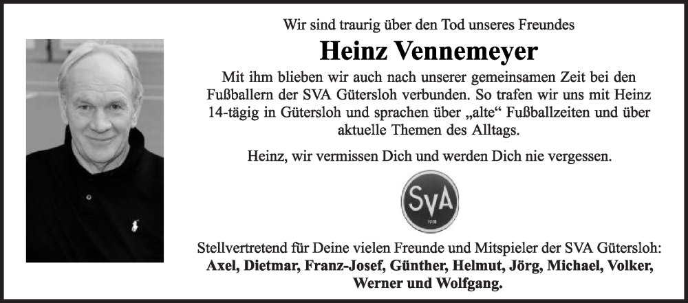  Traueranzeige für Heinz Vennemeyer vom 31.10.2025 aus Die Glocke