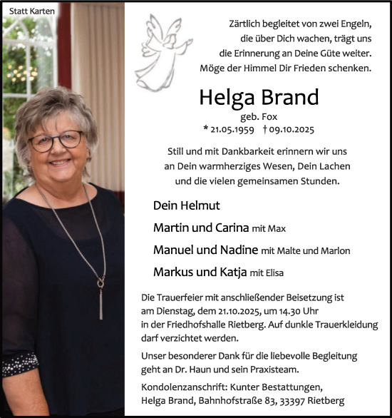 Traueranzeige von Helga Brand von Die Glocke