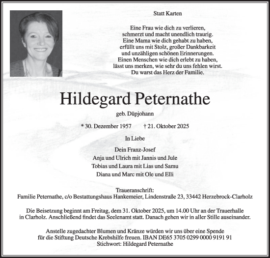 Traueranzeige von Hildegard Peternathe von Die Glocke