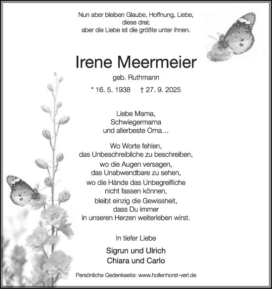 Traueranzeige von Irene Meermeier von Die Glocke