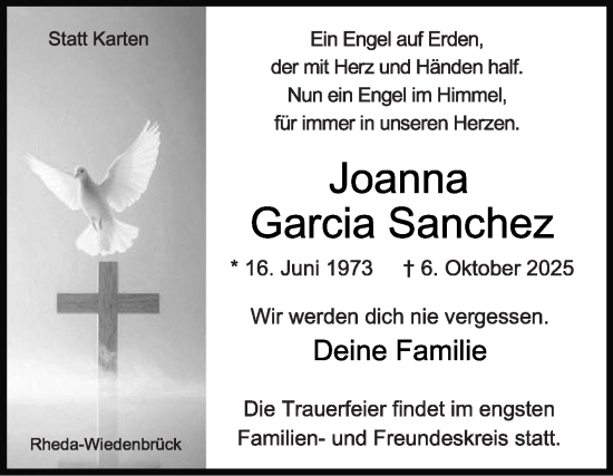Traueranzeige von Joanna Garcia Sanchez von Die Glocke