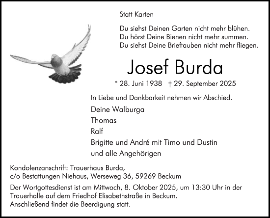 Traueranzeige von Josef Burda von Die Glocke