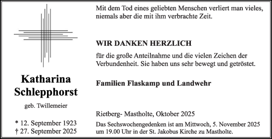 Traueranzeige von Katharina Schlepphorst von Die Glocke