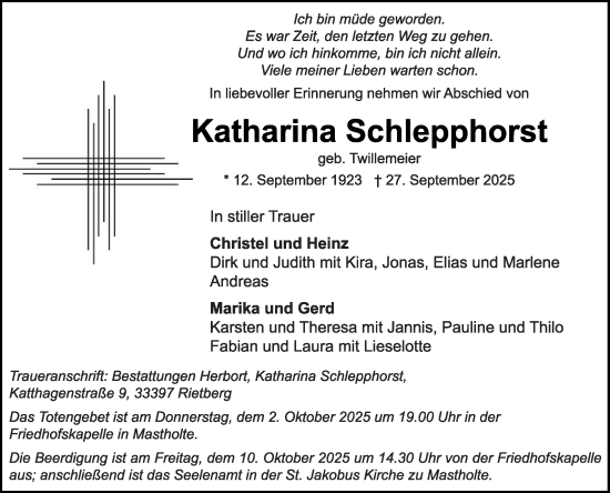 Traueranzeige von Katharina Schlepphorst von Die Glocke