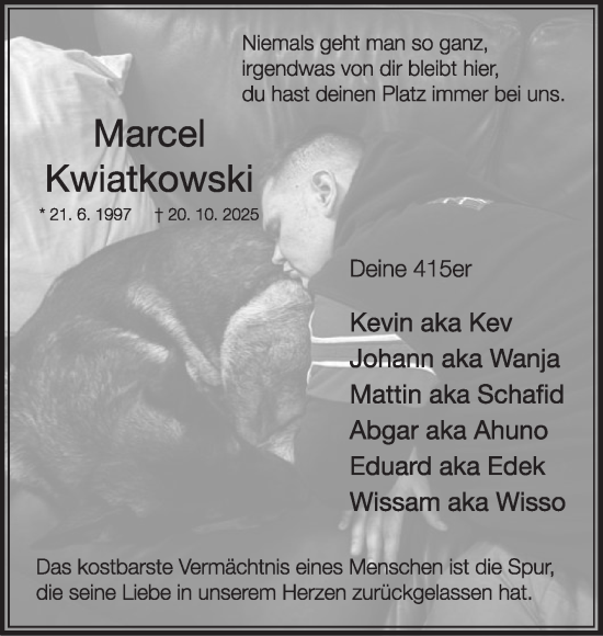 Traueranzeige von Marcel Kwiatkowski von Die Glocke