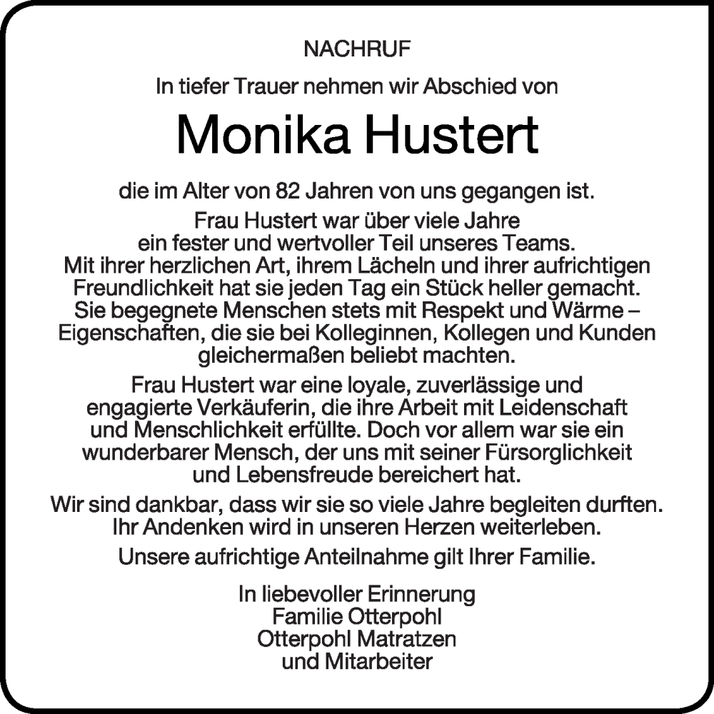  Traueranzeige für Monika Hustert vom 22.10.2025 aus Die Glocke