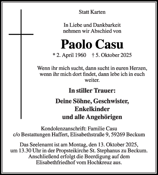Traueranzeige von Paolo Casu von Die Glocke