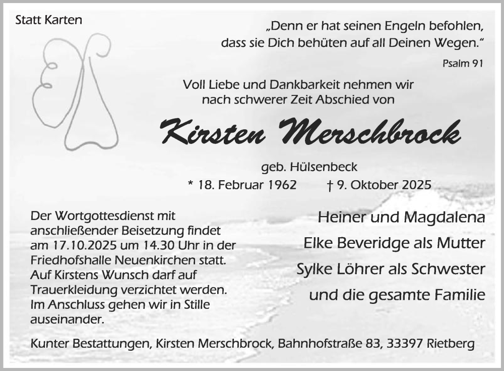  Traueranzeige für Kirsten Merschbrock vom 15.10.2025 aus Die Glocke