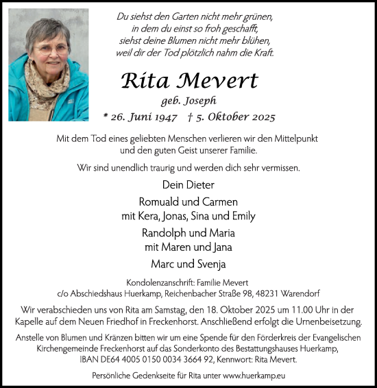 Traueranzeige von Rita Mevert von Die Glocke