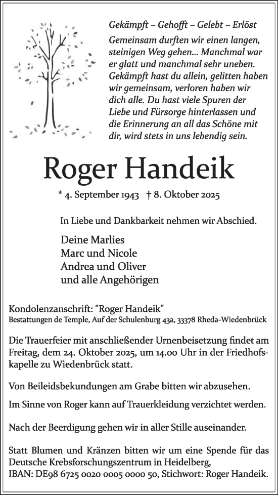 Traueranzeige von Roger Handeik von Die Glocke