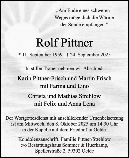Traueranzeige von Rolf Pittner von Die Glocke