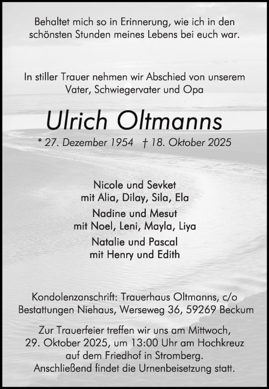 Traueranzeige von Ulrich Oltmanns von Die Glocke