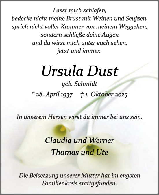 Traueranzeige von Ursula Dust von Die Glocke