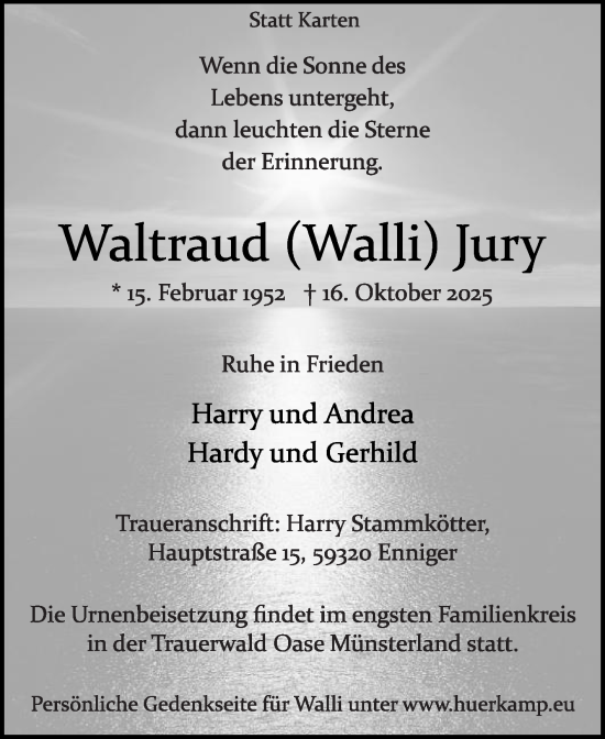Traueranzeige von Waltraud Jury von Die Glocke