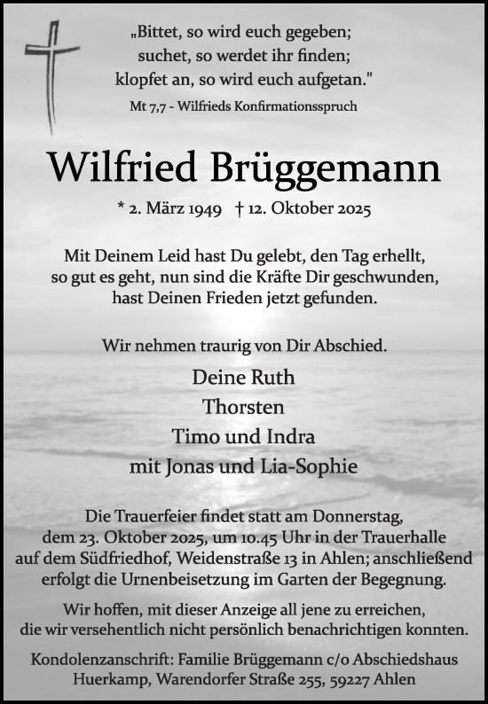 Traueranzeige von Wilfried Brüggemann von Die Glocke