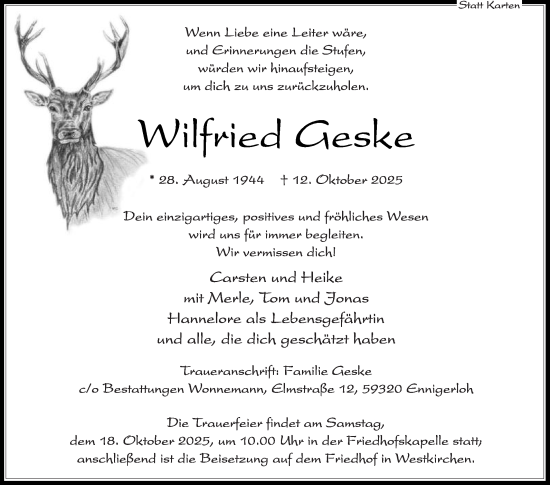 Traueranzeige von Wilfried Geske von Die Glocke