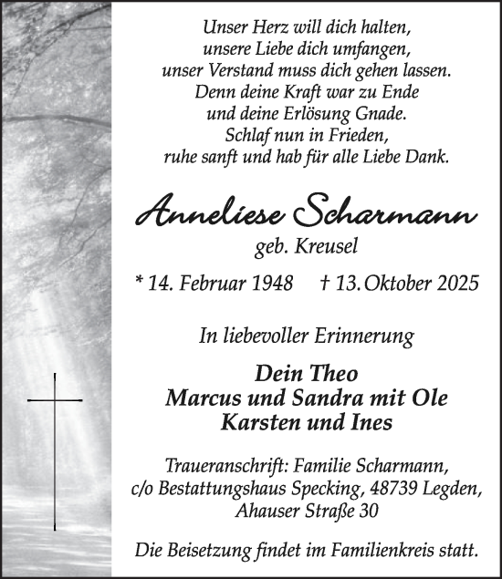 Traueranzeige von Anneliese Scharmann von Die Glocke
