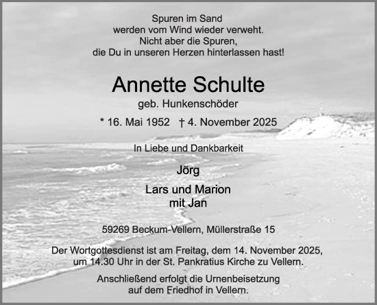 Traueranzeige von Annette Schulte von Die Glocke