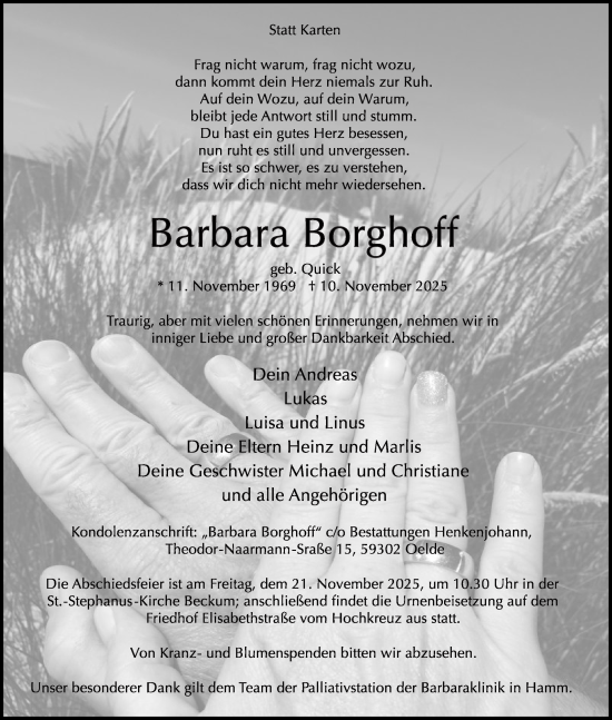 Traueranzeige von Barbara Borghoff von Die Glocke