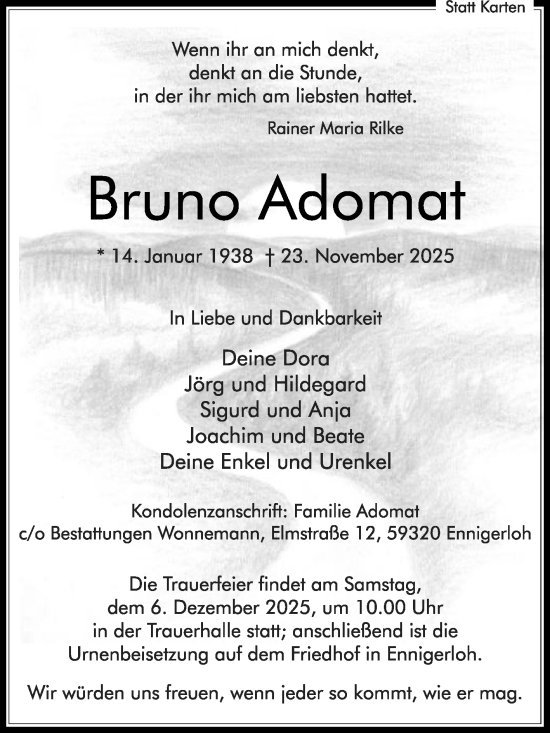 Traueranzeige von Bruno Adomat von Die Glocke