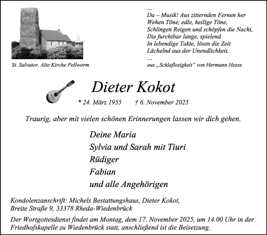 Traueranzeige von Dieter Kokot von Die Glocke