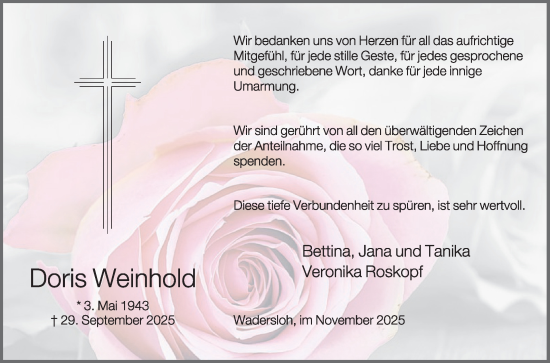 Traueranzeige von Doris Weinhold von Die Glocke