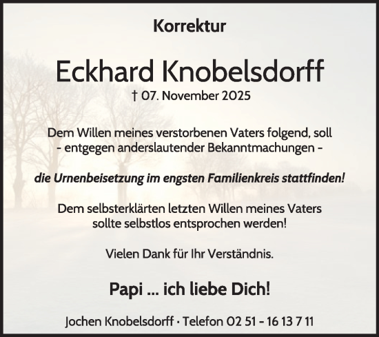 Traueranzeige von Eckhard Knobelsdorff von Die Glocke