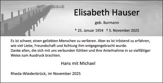 Traueranzeige von Elisabeth Hauser von Die Glocke