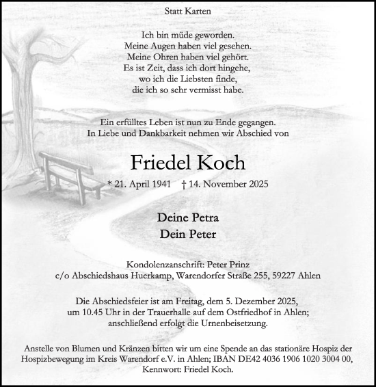 Traueranzeige von Friedel Koch von Die Glocke