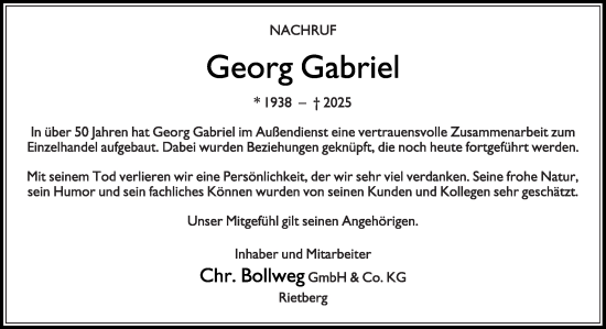 Traueranzeige von Georg Gabriel von Die Glocke