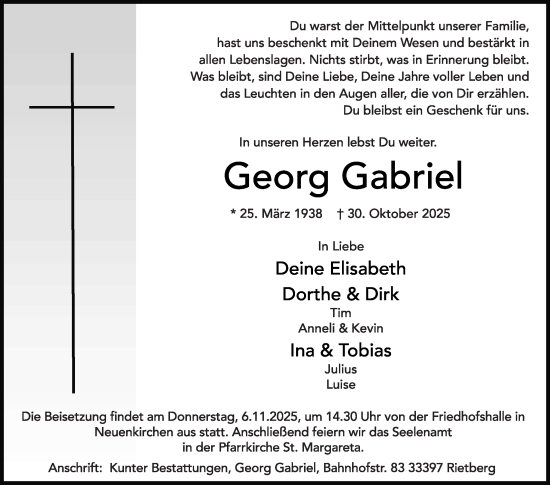 Traueranzeige von Georg Gabriel von Die Glocke