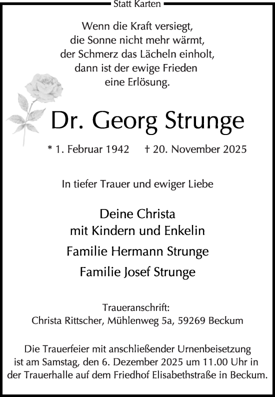 Traueranzeige von Georg Strunge von Die Glocke