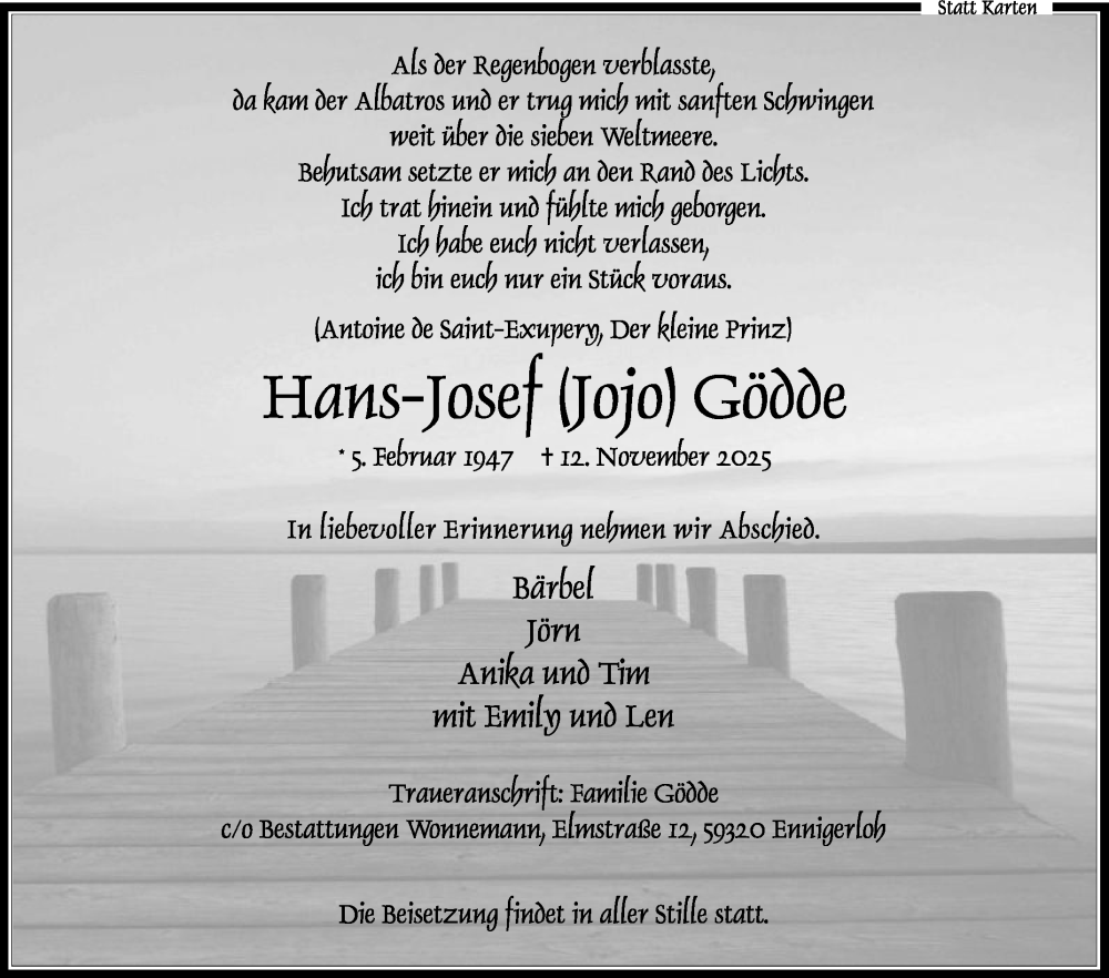  Traueranzeige für Hans-Josef Gödde vom 22.11.2025 aus Die Glocke