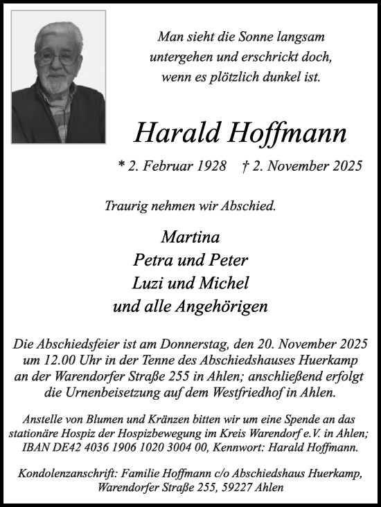 Traueranzeige von Harald Hoffmann von Die Glocke